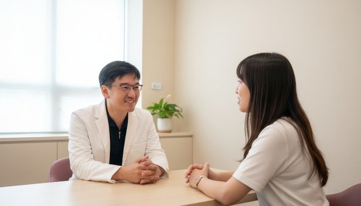 診所環境與早發性更年期衛教資訊 醫師解說早發性更年期的診斷標準 女性接受檢測預防早發性更年期 健康飲食輔助改善早發性更年期