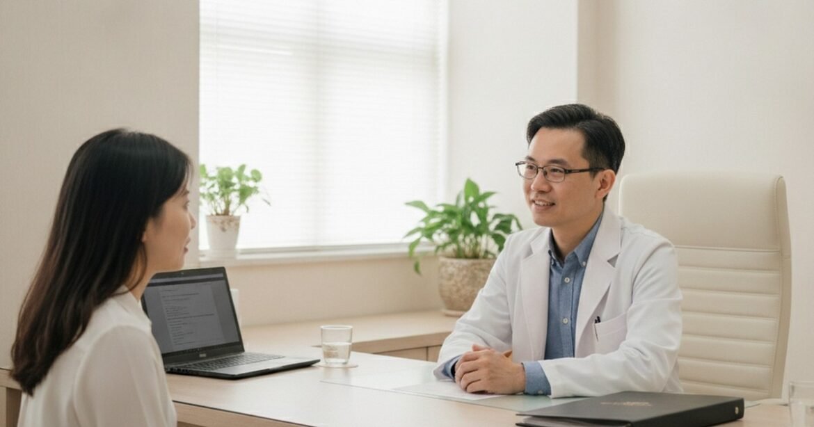 吳芮醫師細心講解外泌體治療流程，並提供吳芮醫師比較案例分享，幫助病患理解。